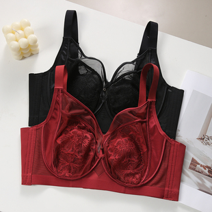蕾丝性感大胸软钢圈上托聚拢调整型文胸舒适透气猫爪杯桑蚕丝内衣