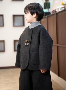 羊毛儿童男童男孩套装2024秋冬季新款冬装女童宝宝两件套羊绒外套