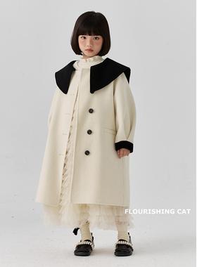 羊绒儿童童装呢大衣2024秋冬季新款时尚高端羊毛女童双面毛呢外套