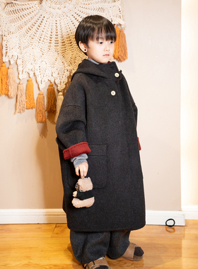 羊绒儿童呢大衣2024秋冬季新款高端羊毛男童女童双面连帽毛呢外套