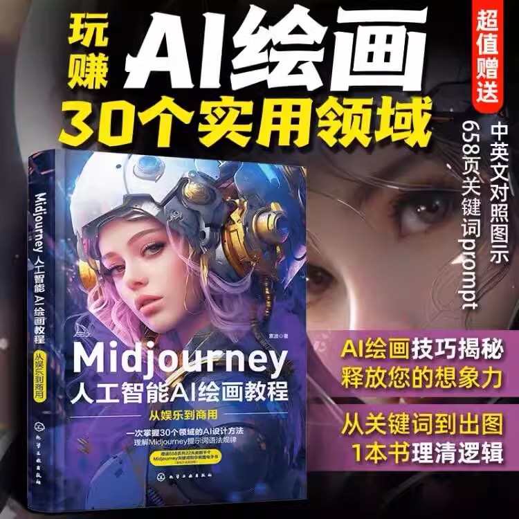 Midjourney书籍 人工智能AI绘画教程 prompt描述语技巧 AI绘画软件 stable difussion玩赚AI绘画软件 AIGC绘图 插画设计视频制作97
