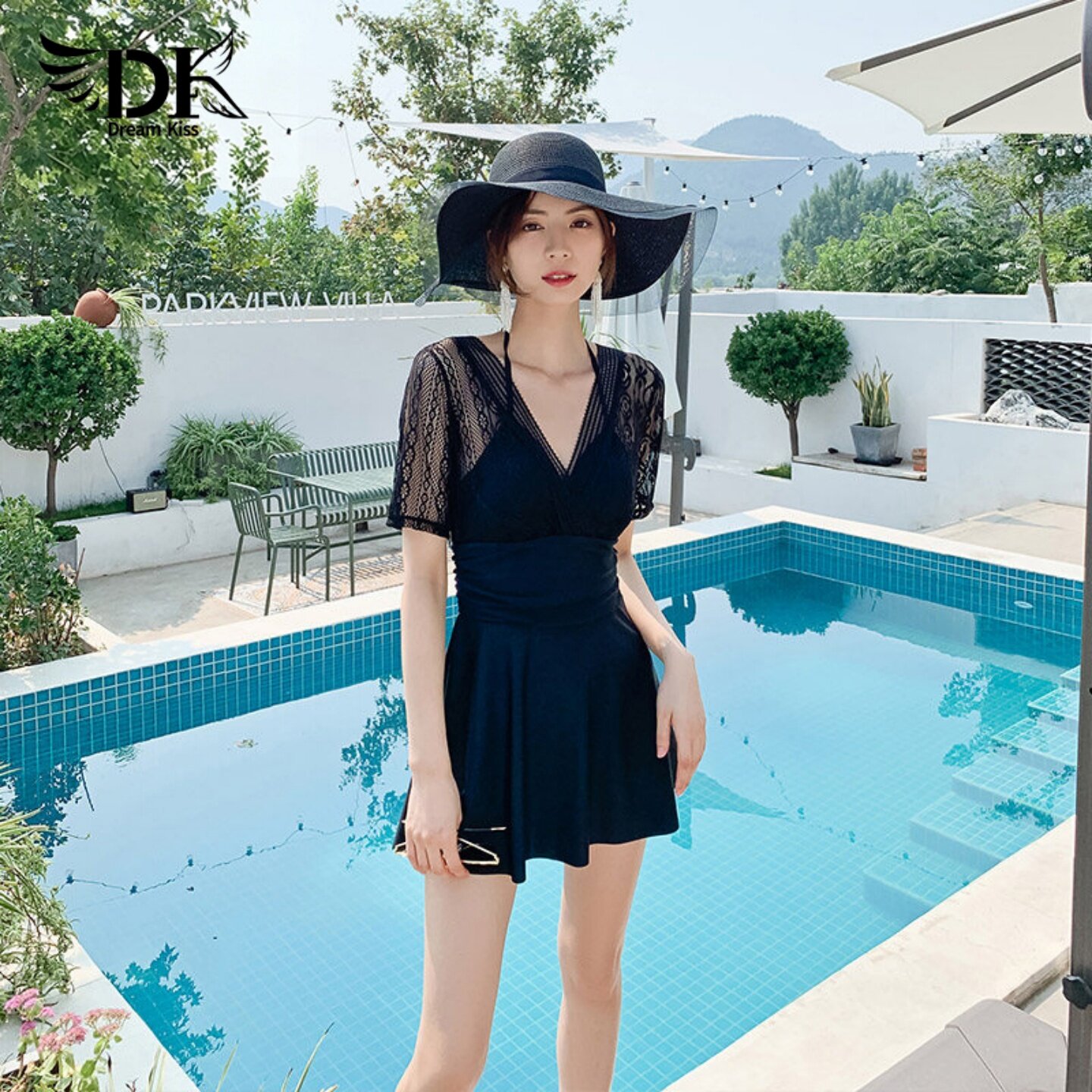 DK泳衣女款2026新款连体裙式保守显瘦遮肚泡温泉大码胖mm女士泳装