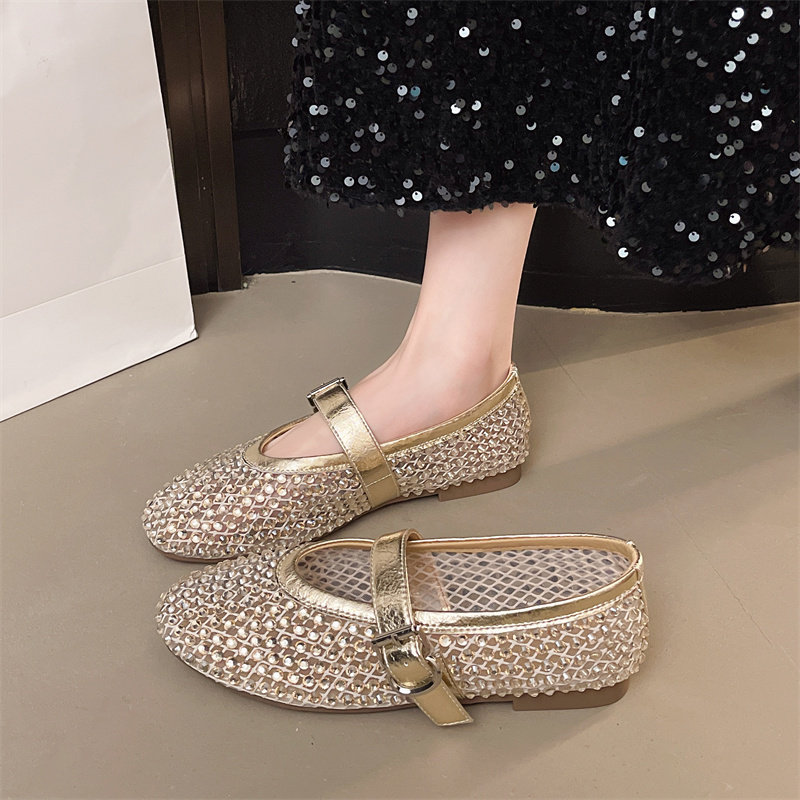 今年流行网纱水钻透气一字扣平底玛丽珍单鞋女浅口2025夏季新款,女鞋,德训鞋,淘宝优惠券,粉丝福利购,淘宝优惠卷