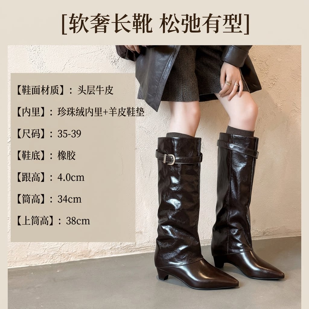 2026秋冬新款头层牛皮尖头坡跟质