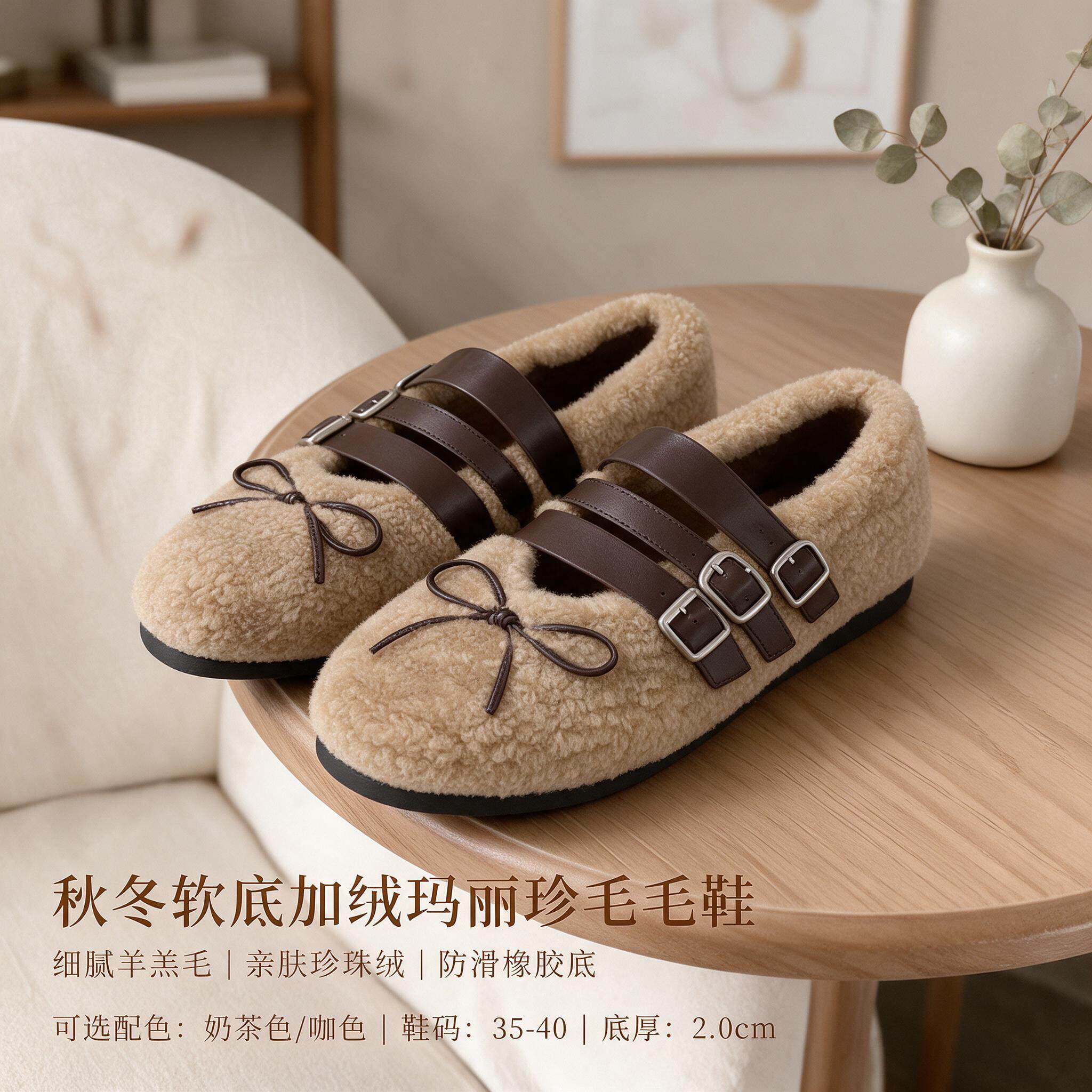 2026新款复古羊羔毛棉鞋女蝴蝶结