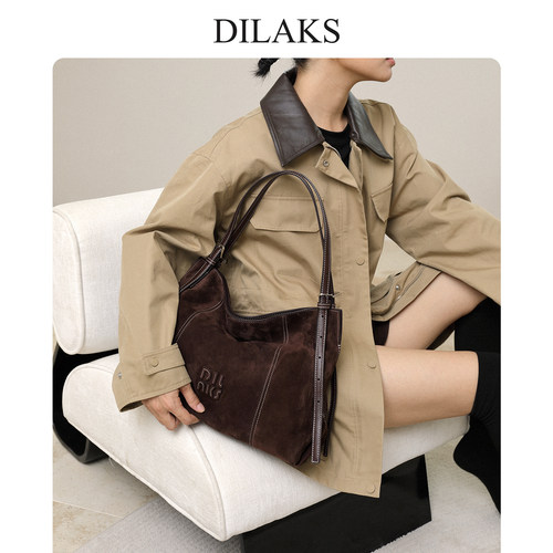 迪莱克丝官方正品麂皮托特包