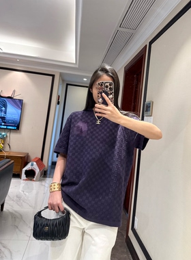 3.8更新紫色棉质格子格立体刺绣宽松T恤男女同款 VIP链接无退换