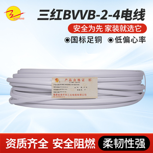 三红（SAN HONG）电线 BVVB-2*4㎜²铜芯护套明线100米/卷