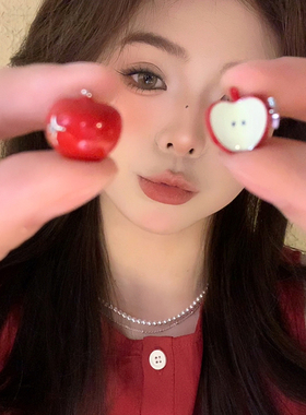 苹果甜心 可爱红色滴釉苹果耳环女小众设计感耳钉气质高级感耳饰