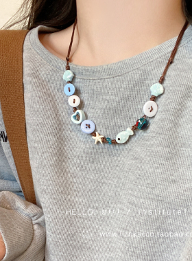 陶瓷海星小鱼爱心纽扣项链度假风拍照百搭锁骨链可爱童趣甜美颈链