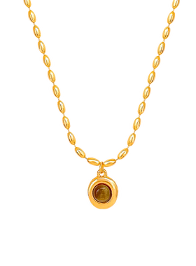 复古米粒虎眼石吊坠项链女