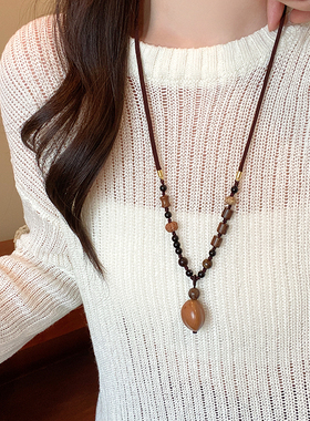 新中式菩提吊坠串珠项链女国风小众禅意秋冬长款毛衣链装饰配饰品