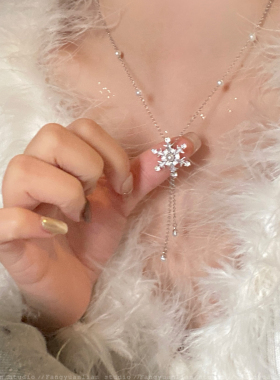 韩系银色雪花珍珠流苏项链女2025新款轻奢小众锁骨链秋冬颈链配饰
