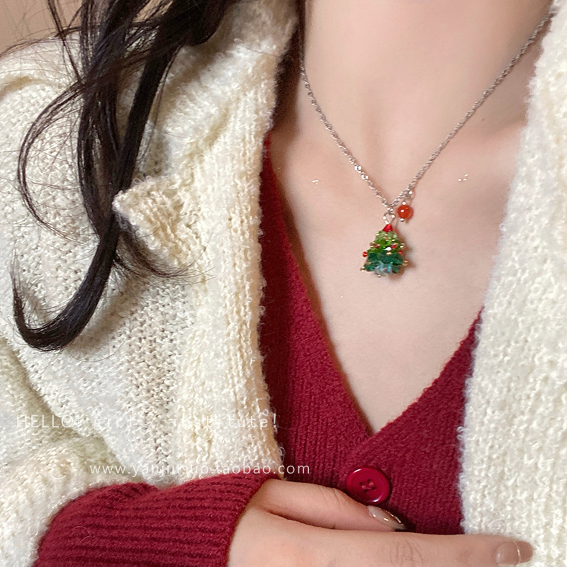 圣诞树吊坠项链女款2025新款爆款颈链圣诞节氛围感甜美配饰毛衣链