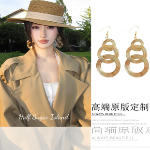 轻奢气质老钱风圆圈耳环多层镂空夸张耳坠高级感小众设计耳钉耳饰