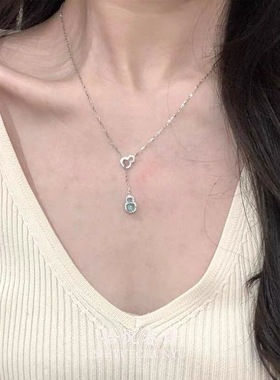 双环葫芦项链高级感轻奢小众锁骨链配饰女秋冬毛衣链大气高档百搭