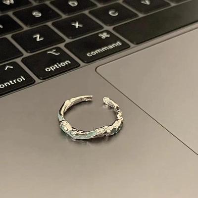 浪漫至上蓝色小众设计感开口戒指女时尚个性不规则滴釉素圈戒指潮
