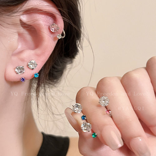 轻奢高级感蓝色钛钢耳钉女款2025新款爆款气质马蹄耳骨钉耳环耳饰