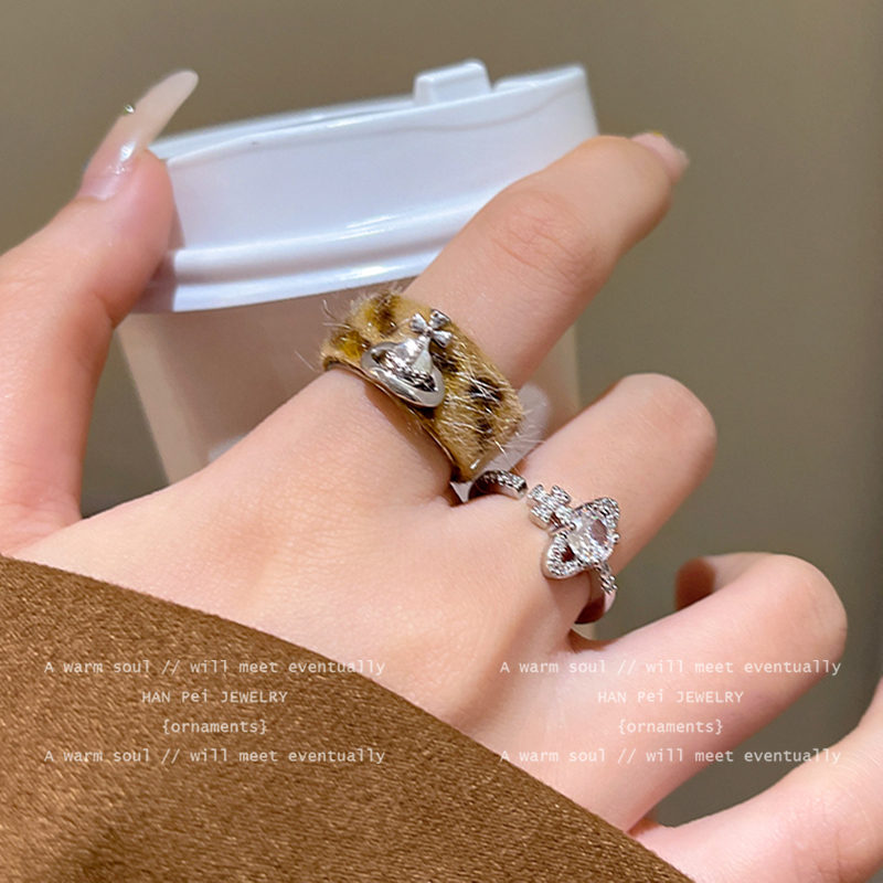 西太后豹纹星球锆石戒指女轻奢高级夸张食指戒中古小众设计感指环