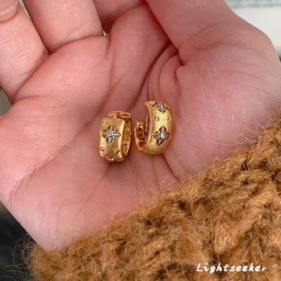 布契风金色拉丝八芒星耳环女2025新款爆款耳圈气质耳钉秋冬高级感