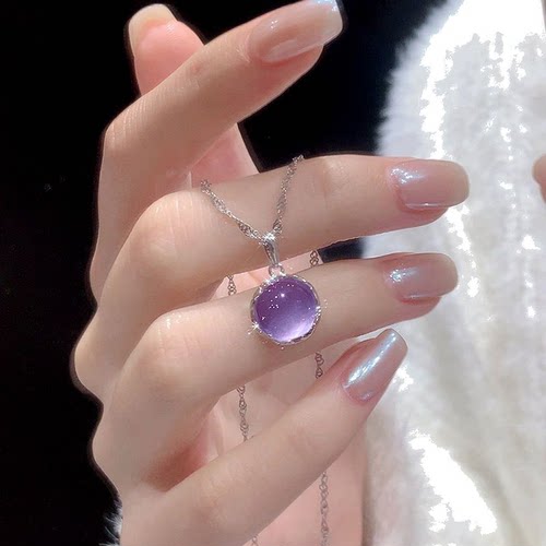 甜美紫色水晶项链吊坠女气质时尚轻奢锁骨链送闺蜜高级感小众梦幻