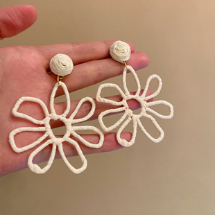 夏日海边度假风大花朵耳环波西米亚夸张草编耳饰女耳钉旅游巨出片