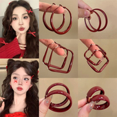 浪漫不止_复古安可拉红几何圈圈耳环女ins港风气质高级感显白耳饰