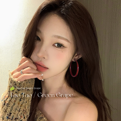 复古港风安可拉红色大耳圈秋冬圈圈耳环女高级感耳钉气质素圈耳饰