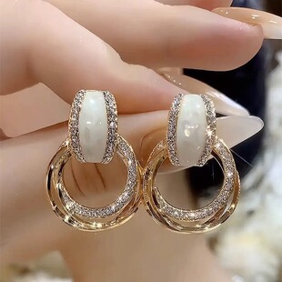 金色圆环相扣滴釉耳环女高级感小众设计耳饰气质时尚独特富贵耳钉