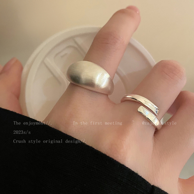 哑光银色拉丝戒指女冷淡风轻奢高级感食指戒小众设计夸张个性指环