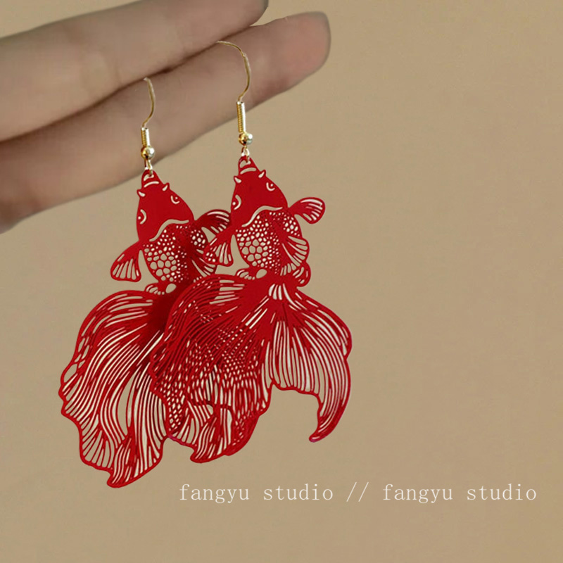 安可拉红_国风夸张锦鲤耳环新中式汉服配饰耳坠复古小众个性耳饰