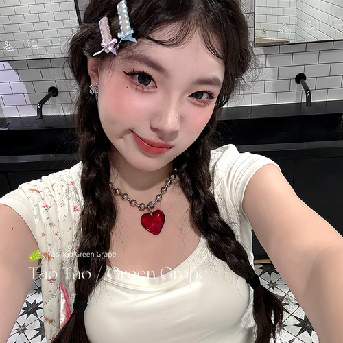 甜酷辣妹风红色爱心项链女卫衣链choker颈链小众高级感2026新款