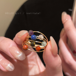 复古彩色小星球戒指女款轻奢小众设计食指戒独特高级感中古指环