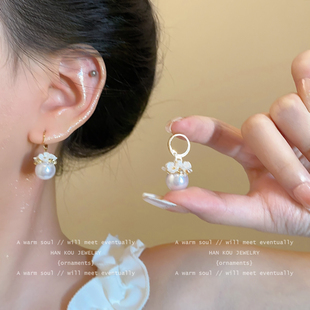 森系超仙花朵珍珠耳环耳扣女小众设计轻奢耳钉高级感复古气质耳饰