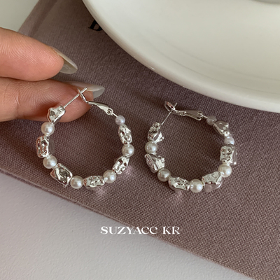 小众独特熔岩仿珍珠圈圈耳环2025新款爆款高级感耳钉女百搭耳饰