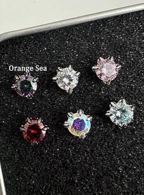 超闪锆石龙爪镶嵌耳钉独特五爪龙鳞钛钢平底耳骨耳蜗钉甜酷风耳饰