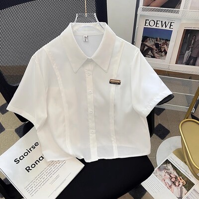 白色短袖衬衫女宽松百搭学院风