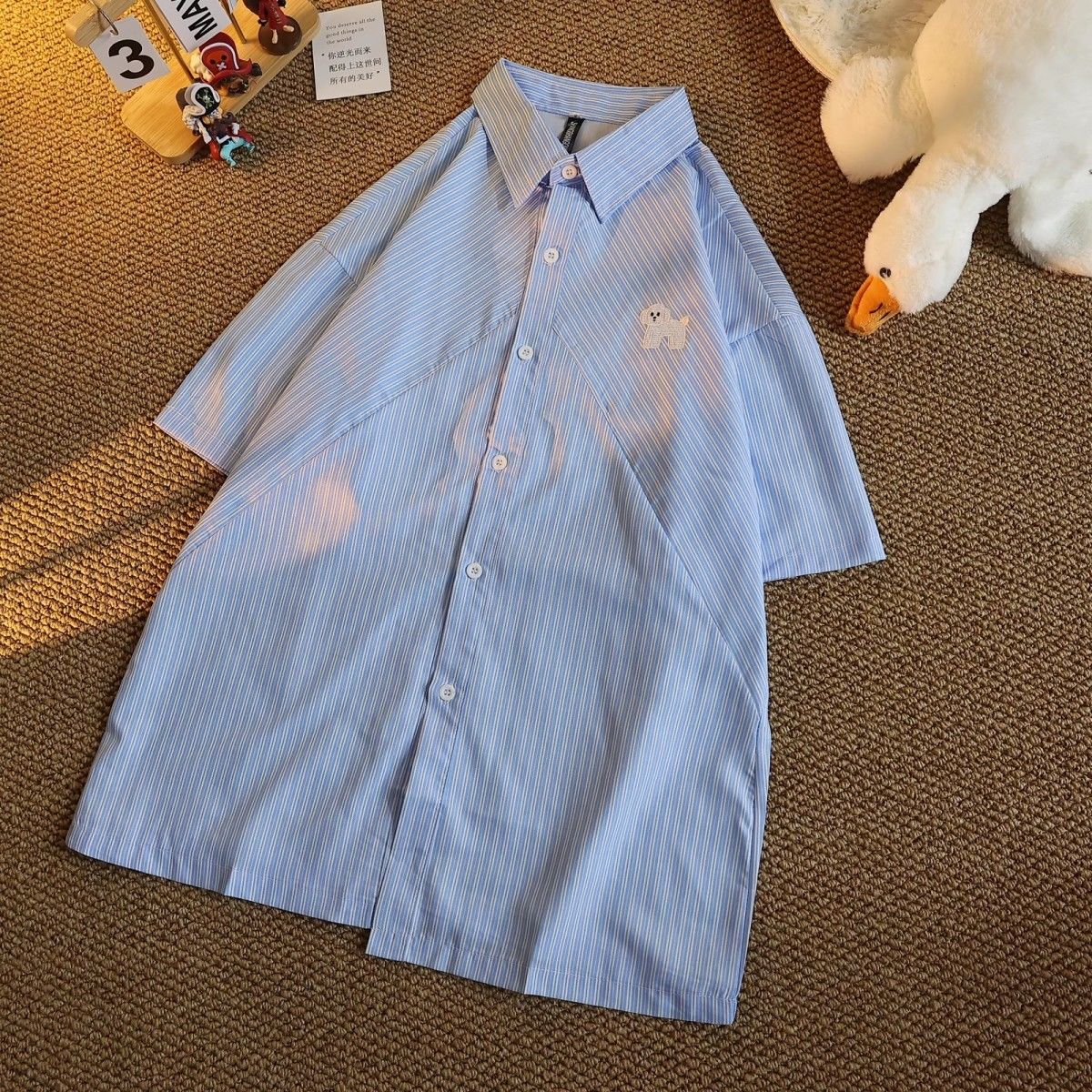 浅蓝色条纹衬衫女宽松百搭学生夏