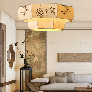 宋代美学东方禅意双层组合竹叶水墨画客厅吸顶灯主灯餐厅卧室房间