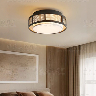 日式简约现代餐厅客厅卧室书房茶室侘寂风民宿圆形布艺吸顶灯