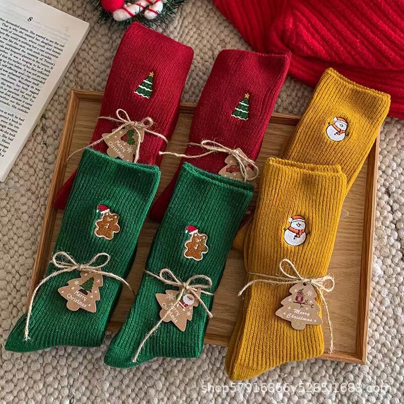 圣诞袜羊毛中筒袜子女加厚保暖袜节日圣诞节竖条纯色刺绣高筒,女士内衣/男士内衣/家居服,中筒袜,淘宝优惠券,粉丝福利购,淘宝优惠卷