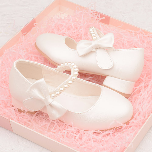 高跟鞋女童珍珠白色皮鞋公主春秋