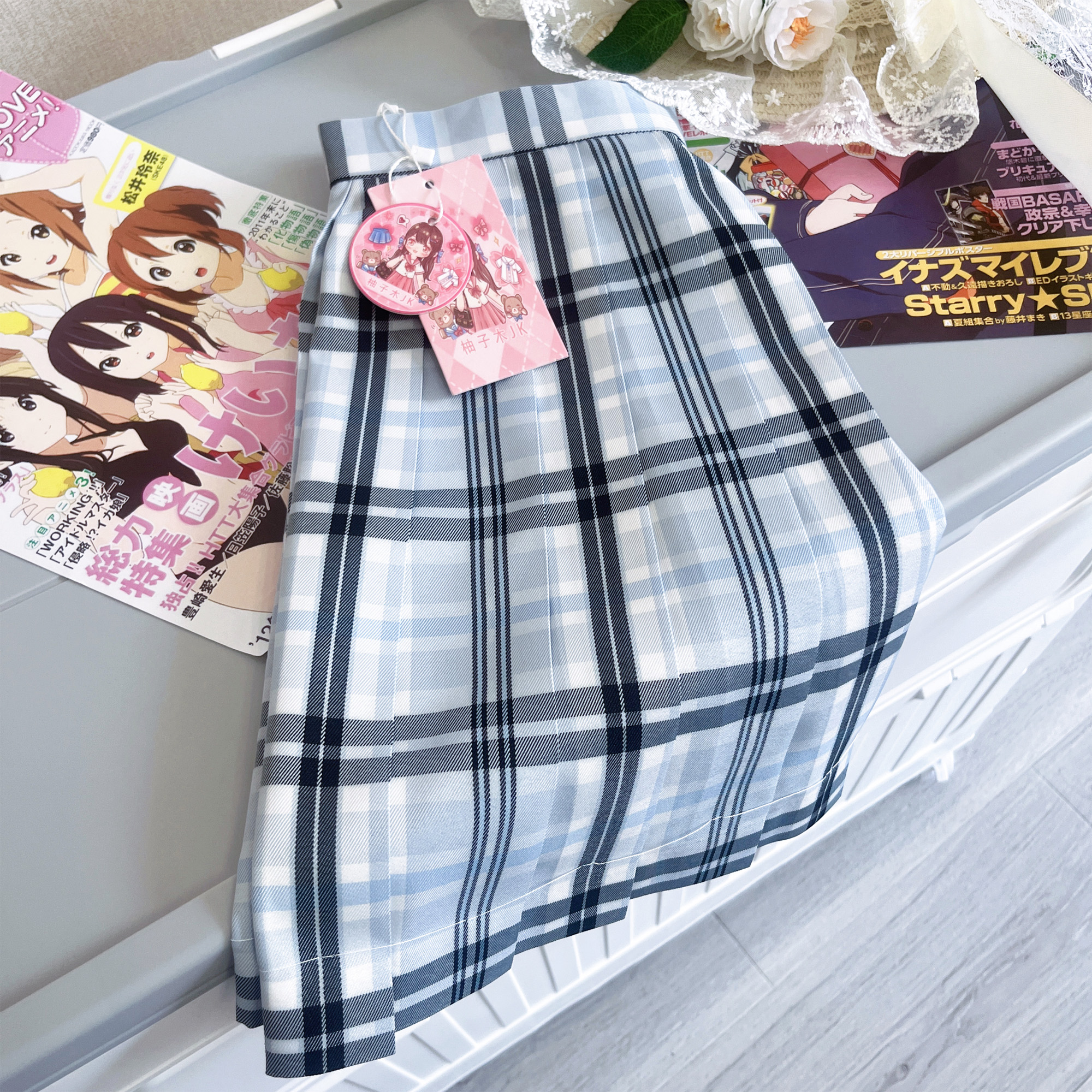 【冰岛】柚子木jk制服原创格裙学院风女百褶裙短裙显白蓝色夏