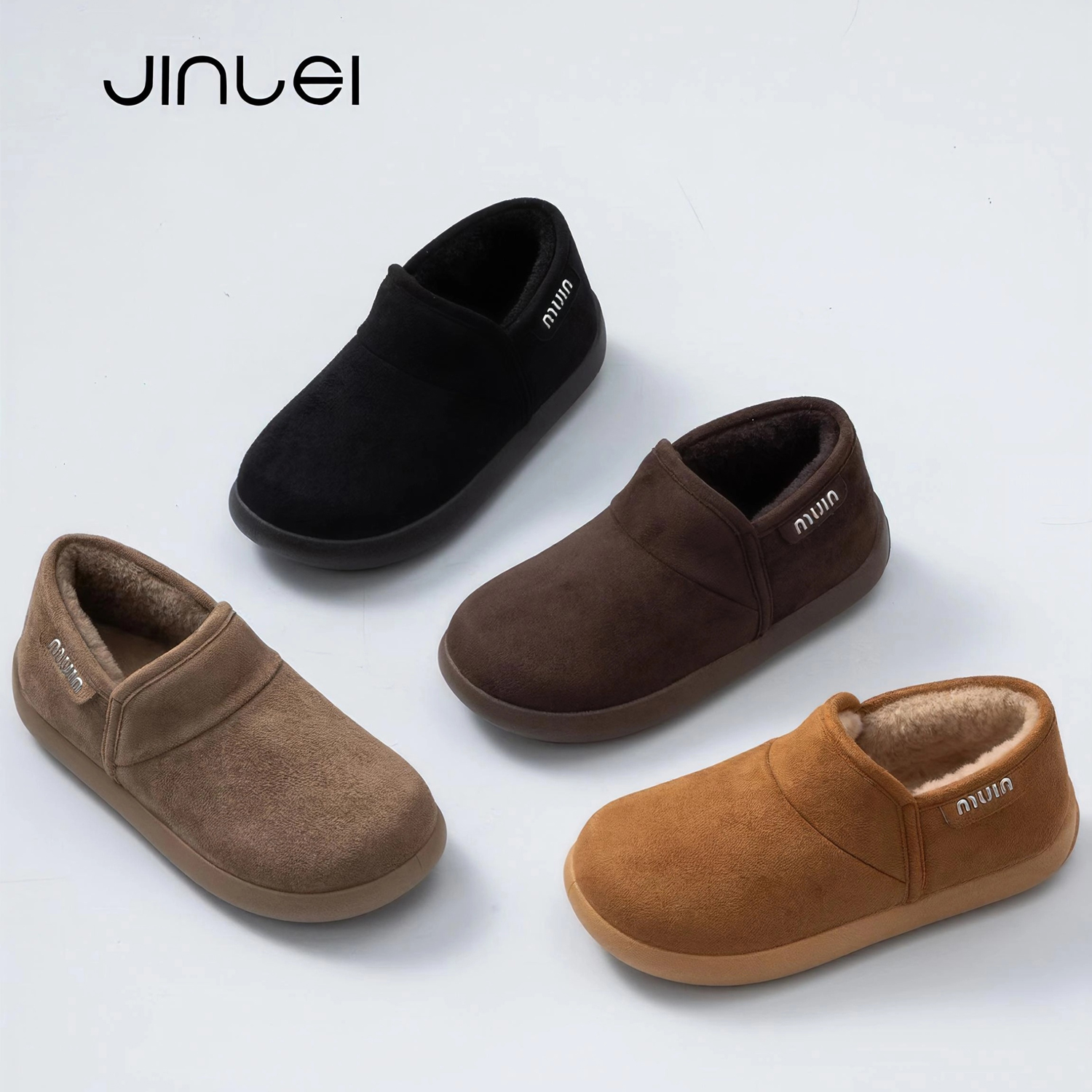 2025金磊时尚情侣加厚保暖加绒包跟棉拖鞋居家防滑外穿厚底纯色