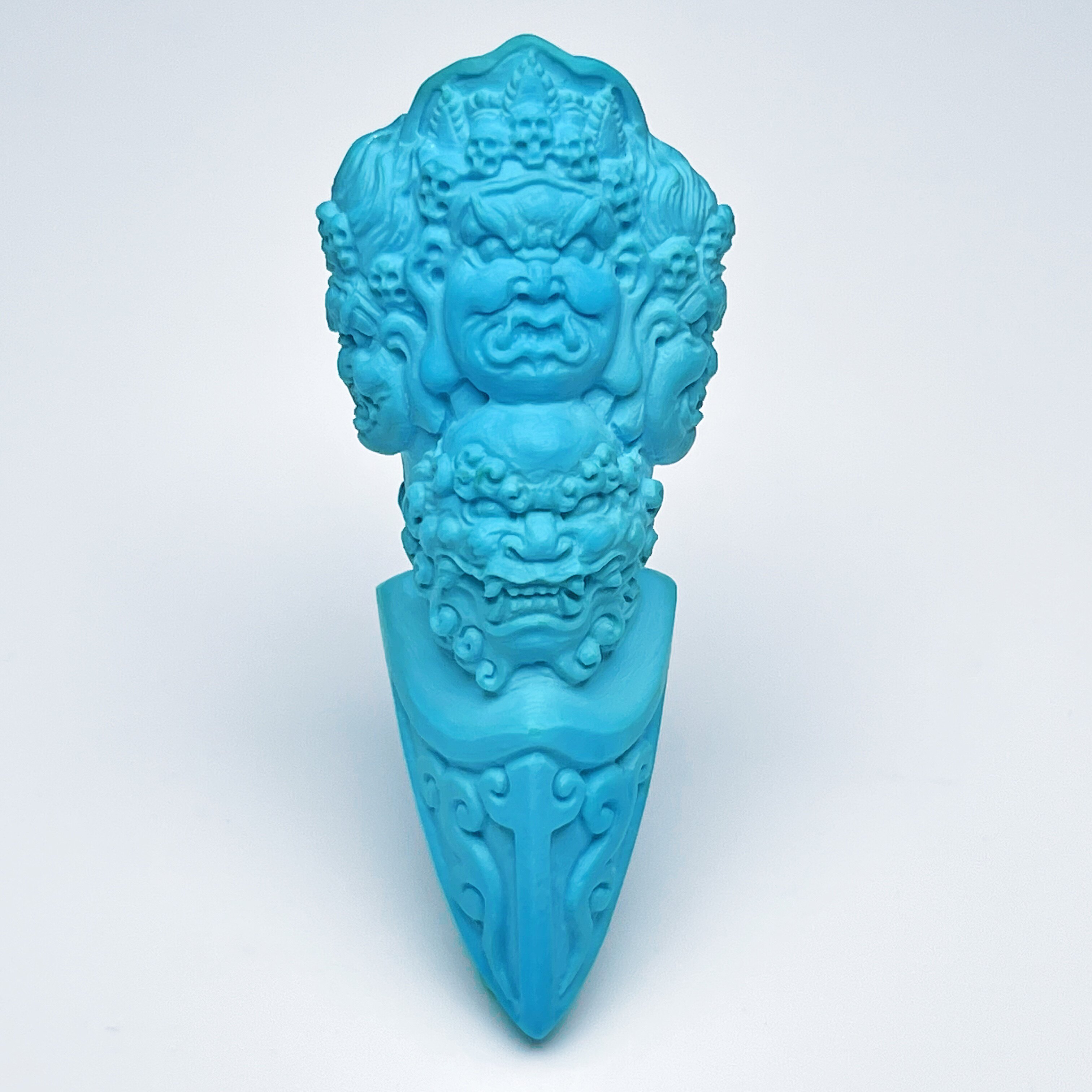 精品三面大黑天金刚杵精选云盖寺玉化蓝料手工精琢高蓝色无水无油