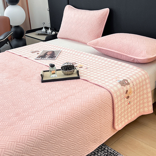肉感双面两用床盖三件套一面全棉一面牛奶绒纯棉榻榻米加厚床单