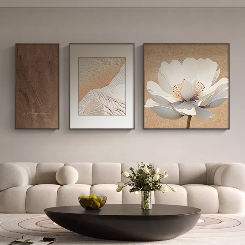 现代轻奢蝴蝶客厅装饰画高级感沙发背景墙挂画抽象艺术花卉三联画图片