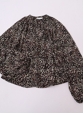 夏季新款女士V领插肩长袖时尚印花衬衫 宽松舒适单排扣衬衫C01