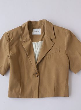西装领垫肩西服 一粒扣短款外套