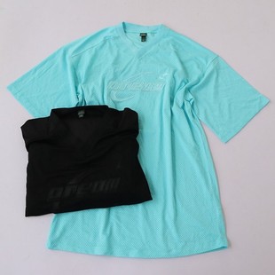 春夏新欧美女小V领落肩七分袖 中长套头衫 D13 户外透气网弹力衬衫